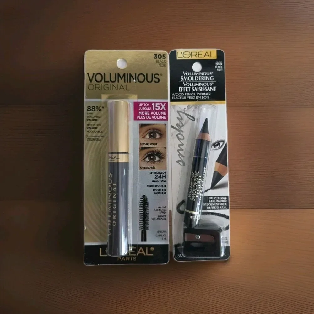 L’Oreal Voluminous Mascara 305 Black + Smoldering Eyeliner 645‎ Eye Duo Set New